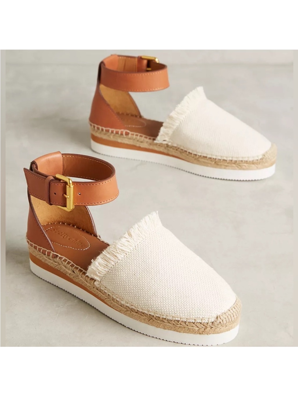 See By Chloe Women’s 39 Glyn Cream Brown Espadrille Sandals Shoes
